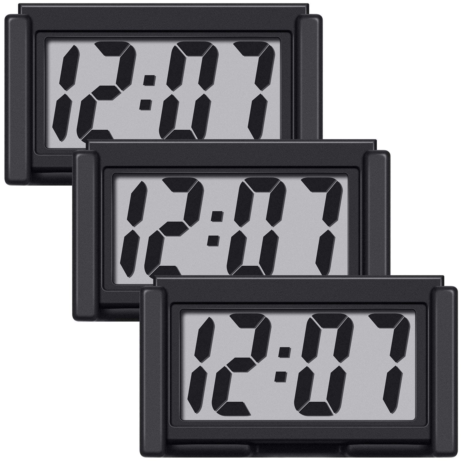 Frienda 3 Pieces Mini Digital Clock Small Digital Clock Stick on Battery Operated Self Adhesive Bracket for Car Dashboard Fridge (Black)
