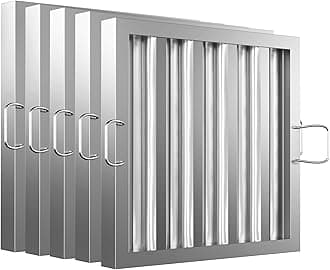 Stainless Steel Commercial Kitchen Hood Filter, Range Hood Baffle Grease Filter for Restaurant Exhaust Hoods, UL/NSF Listed, 15.5 W x 15.5 H Inch 4 Grooves Hood Filters（5 Pack）