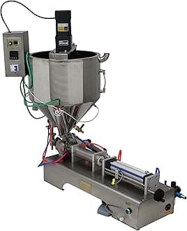 TECHTONGDA Paste Liquid Filling Machine One Nozzle Piston Filler with Mixing and Heating Hopper Bottle Pack Seal for Honey Milk (30-300ml)