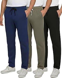 Real Essentials 3 Pack: Men's Tech Fleece Athletic Casual Open Bottom Sweatpants with Pockets (Available in Big & Tall)