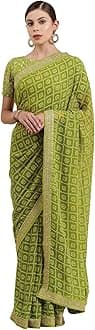 SIRIL Women's Bandhani Printed Georgette Saree with Unstitched Blouse Piece