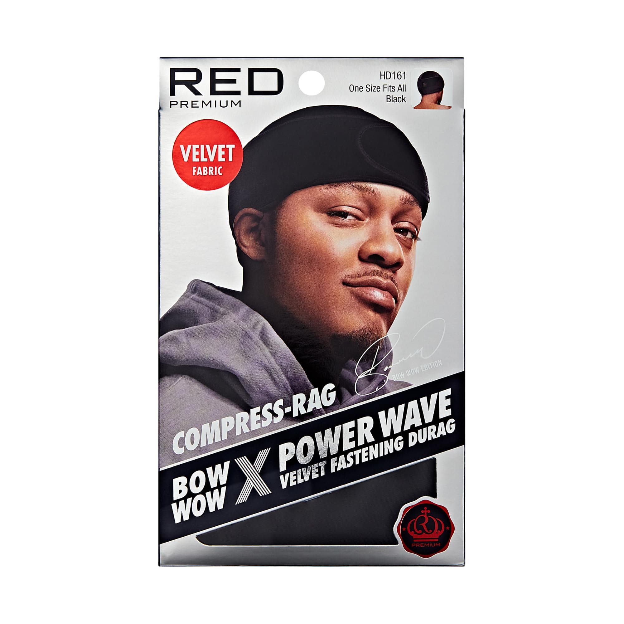 Red by Kiss Premium Bow Wow X Power Wave Durag, 360 Wave Compression Cap for Men & Women, Adjustable Hook-and-Loop Strap, Stylish & Durable, Ideal for Locs, Braids, Finger Waves, Velvet Black