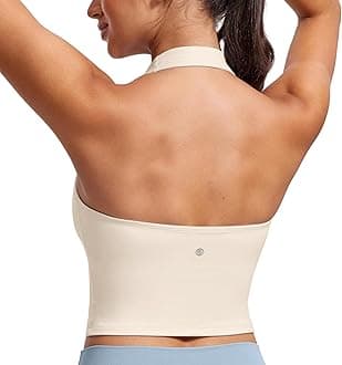 CRZ YOGAWomens Butterluxe Halter Longline Sports Bra - Padded Workout Yoga Crop Tops Tanks with Built in Pads
