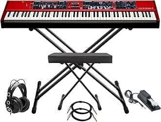 Nord Stage 4 88 88-Key Fully-Weighted Electric Keyboard Bundle with Adjustable Piano Stand, Adjustable Bench, Studio Headphones and Sustain Pedal (4 Items)