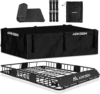 ARKSEN 64 x 50 x 6 Inch Universal Extra Wide 150LB Heavy Duty Roof Rack Cargo with 500D PVC Waterproof Cargo Bag, Car Top Luggage Holder Carrier Basket for SUV, Truck, & Car Steel Construction
