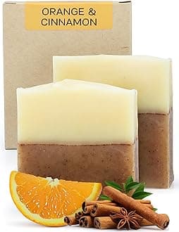 Orange Cinnamon Organic Soap Bar (Handmade, Pack of 2) - Natural, Vegan, Organic Essential Oils, Unscented Bar Soap for Oily and Acne-Prone Skin, Cruelty-Free, 4.2 Oz Each