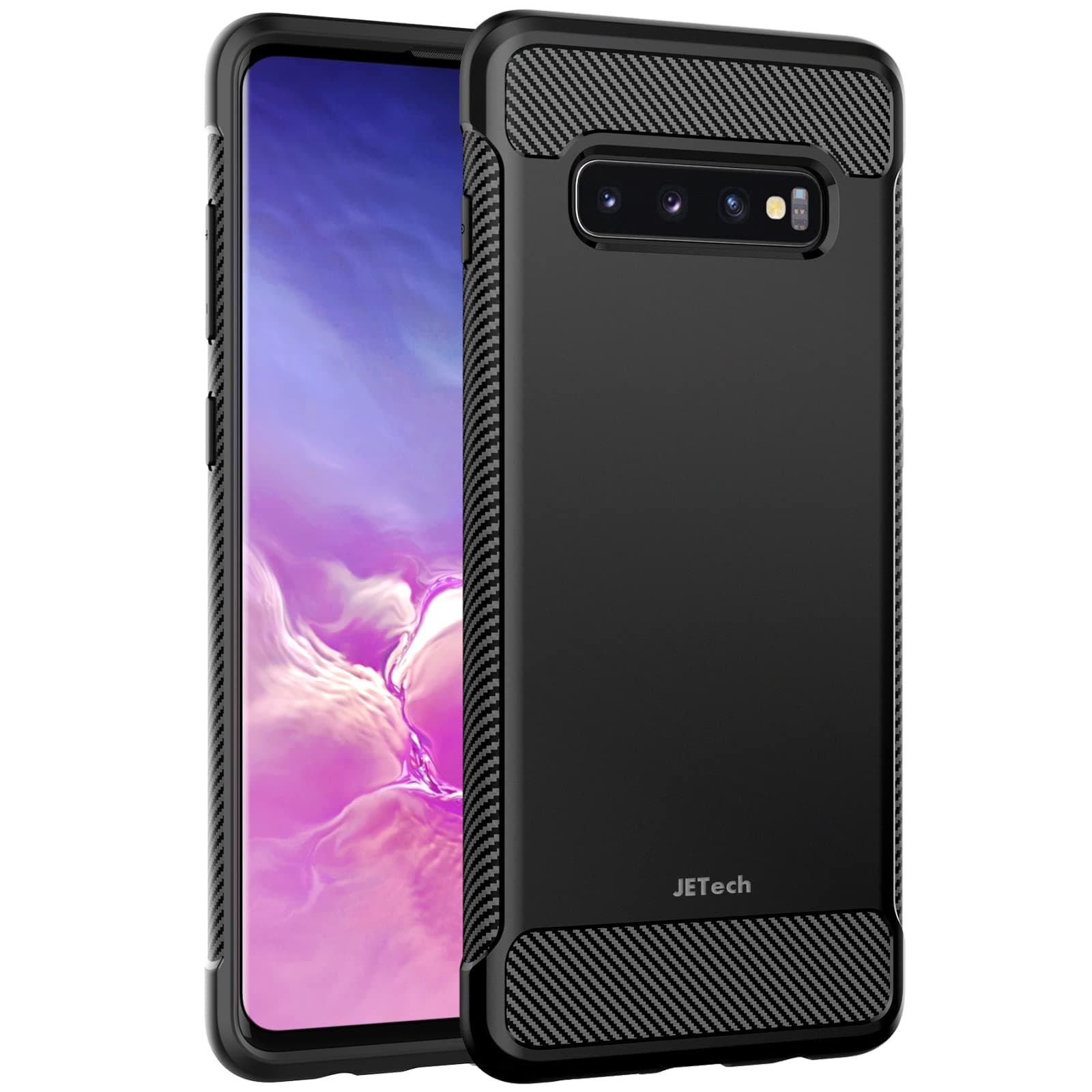 - JETech Slim Fit Case for Samsung Galaxy S10 Plus S10+, Thin Phone Cover with Shock-Absorption and Carbon Fiber Design (Black)