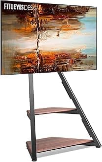 Design Mobile TV Stand with Wheels for 32 37 43 55 65 Inch TV, Modern TV Cart with Wooden Shelf, Swivel and Height Adjustable Corner TV Stand, Eiffel Series