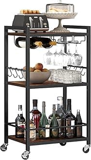 TUTOTAK Bar Cart, Home Bar Serving Cart, Microwave Cart, Drink Cart, Mobile K...