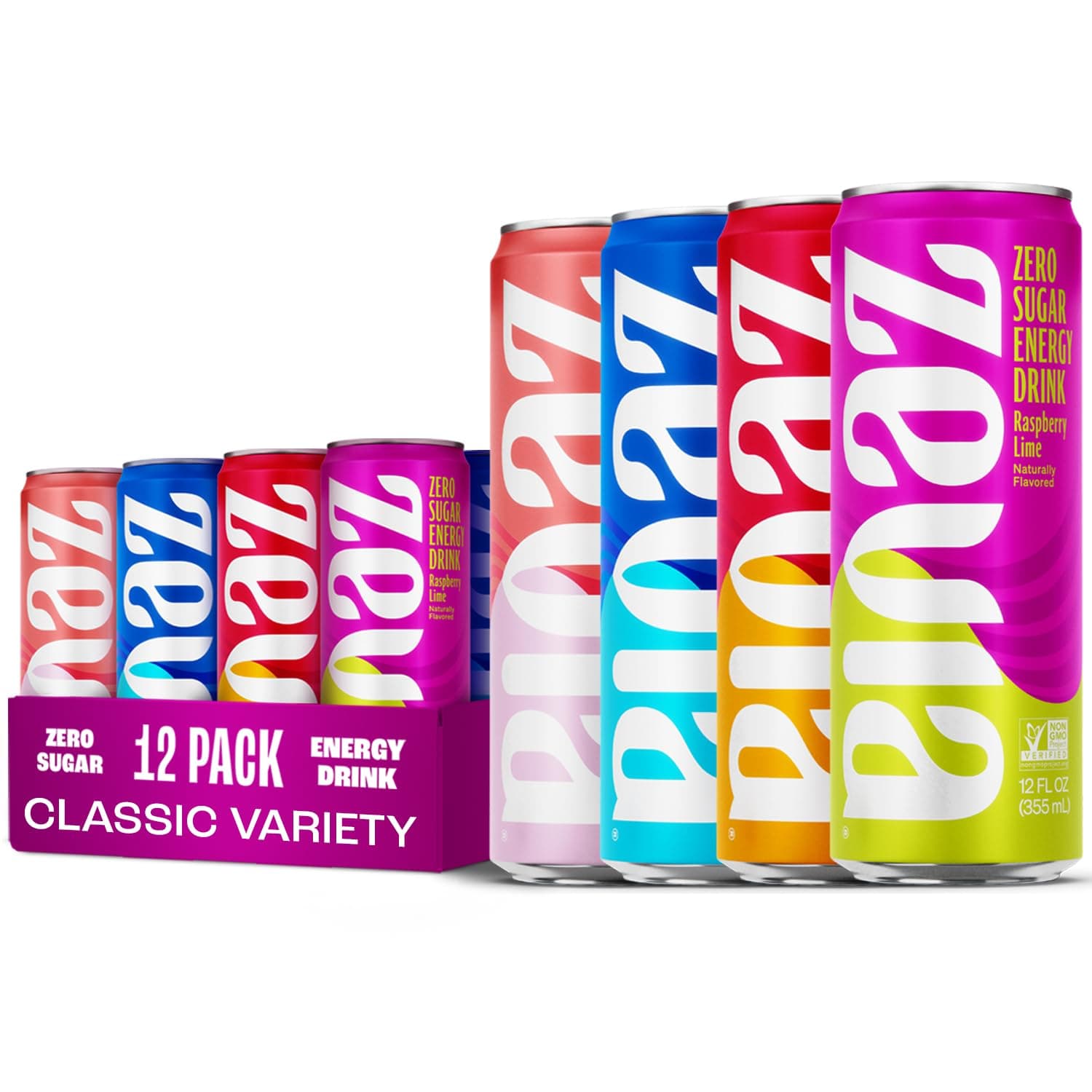 Zevia Zero Sugar Energy Drink, Classic Variety Pack, 12 oz Cans (12-Pack) – Naturally Sweetened, Non-GMO Project Verified, Gluten-Free, Vegan