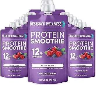 Protein Smoothie, Real Fruit, 12g Protein, Low Carb, Zero Added Sugar, Gluten-Free, Non-GMO, No Artificial Colors or Flavors, Mixed Berry, 12 Count