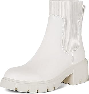 Athlefit Women's Chelsea Boots Fashion Slip on Platform Ankle Boots Lug Sole Chunky Booties