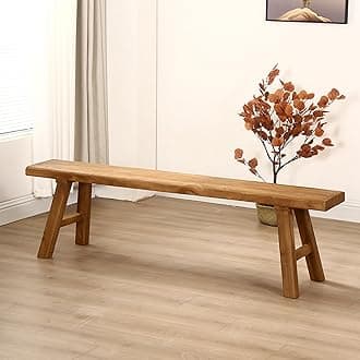 Farmhouse Indoor Wooden Living room Dining Bench, Asian Natural Wood Kitchen Entryway Bench with Armless Design and Short Height, Solid Wood Shoe Bench Entryway Benches，Brown(80*26*45cm/31.5*10.2*17.7
