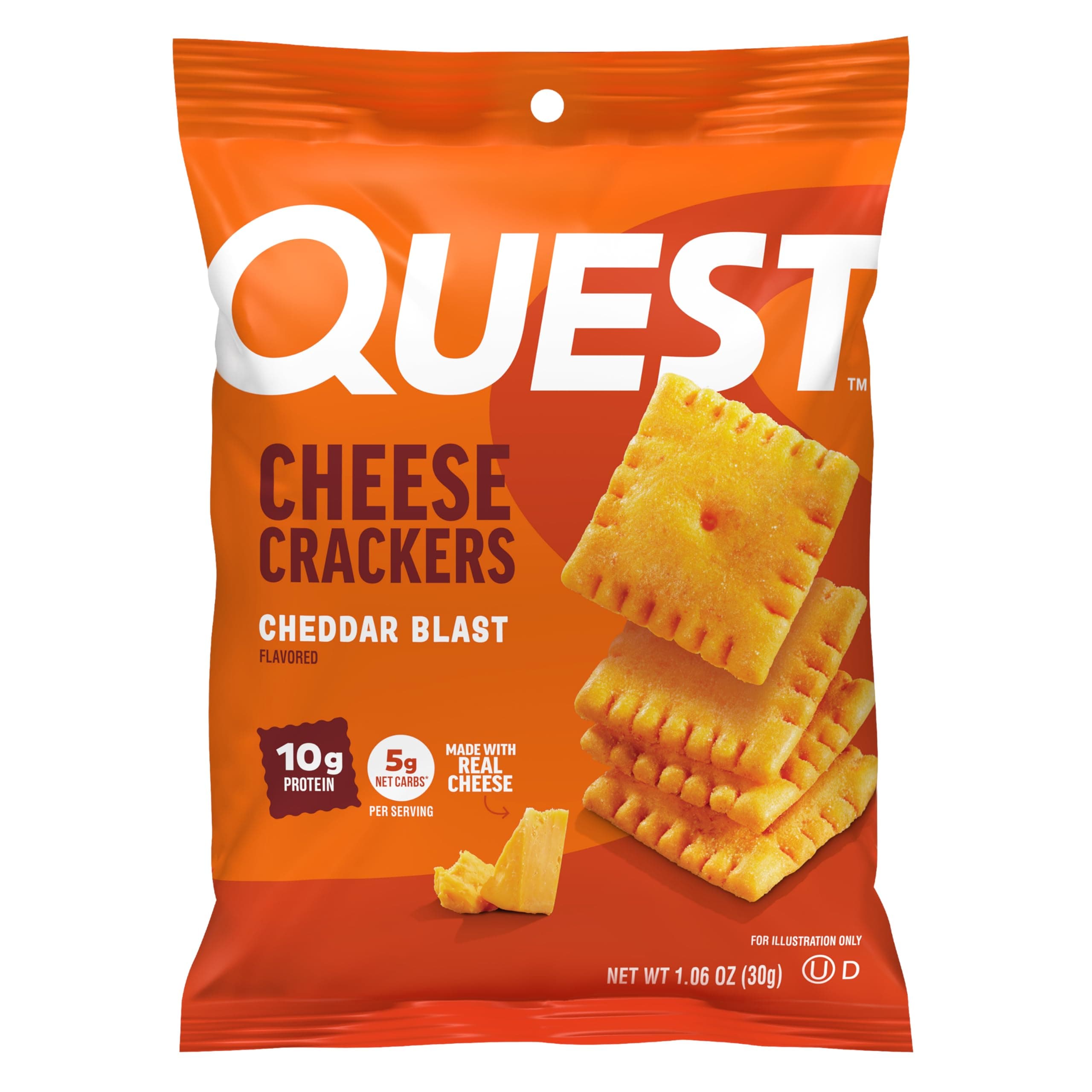 Quest Nutrition Cheese Crackers, Cheddar Blast, High Protein, Low Carb, Made with Real Cheese, 12 Count (1.06 oz bags)