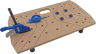 Portable Work Surface Bundle - Compact Portable Workbench - Ultra Flat Fiberboard Top - Dog Hole Clamping System - Mobile Workstation with Accessories - KWSJAWS100