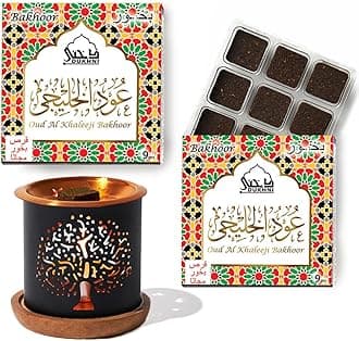 Oud Al Khaleeji Bakhoor Set by Dukhni | 2 x 9 Piece Each & Tree Bakhoor Burner | Arabic Bakhoor Incense | Citrus, Spicy Oud Blend | Perfect for Prayer Time | to Relax & Meditate