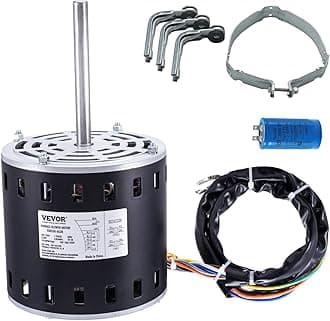 VEVOR 3/4HP Furnace Blower Motor, 208/230V 3.85Amps, 1075RPM 5 Speeds, CW/CCW Rotation, 48 Frame 4.8" Shaft Length, 10μF/450V Capacitor + 11" Hold Hoop
