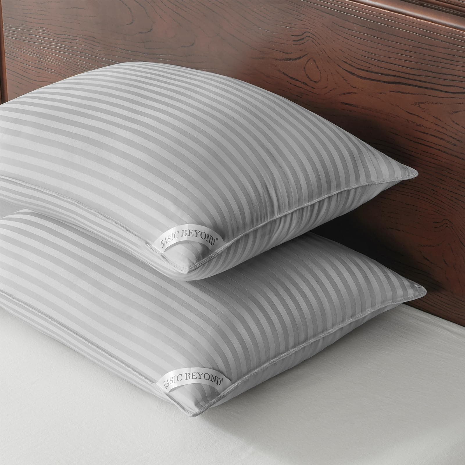 Basic Beyond Standard Size Pillows - Soft Down Alternative Pillows Standard Size Set of 2 for Back, Stomach or Side Sleepers, Silver, 20x26 Inches
