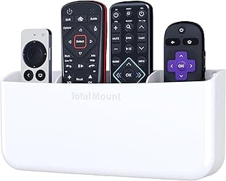 TotalMount Hole-Free Remote Holder – Eliminates Need to Drill Holes in Your Wall (For 3 or 4 Remote Controls – Premium White – Quantity 1)