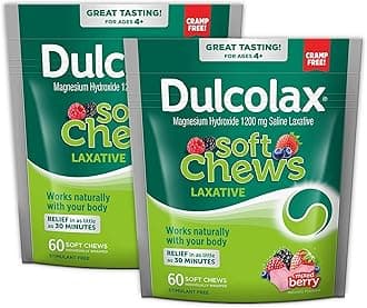 Soft Chews Saline Laxative Mixed Berry (60ct) Gentle Constipation Relief, Magnesium Hydroxide 1200mg (Pack of 2)
