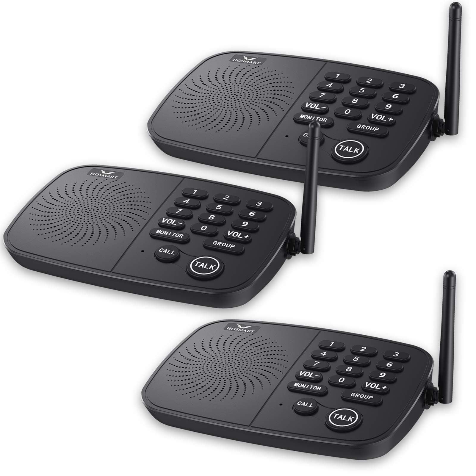 Hosmart 1/2 Mile Long Range 10-Channel Security Wireless Intercom System for Home or Office[3 Units Black]