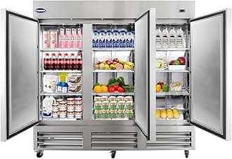 - 81" W Commercial Refrigerator 3 solid Door 72 Cu.ft Commercial Fridge Upright Fan cooling Refrigerator with Digital Thermostat for Restaurant, Bar, Commercial Use, etc