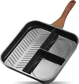 ESLITE LIFE 11 Inch Nonstick Divided Grill Pan for Indoor Cooking, Versatile 3-In-1 Induction Large Breakfast Pan for Stove Tops, PTFE & PFOA Free, Black