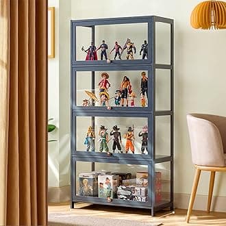 Curio Display Case with glass Cabinet Door,large Flip Door Display Cabinet,Storage Shelves with Acrylic Glass Door,Collectibles Toy Organizers Rack,Glass curio cabinet for Collectibles 60*140cm gray