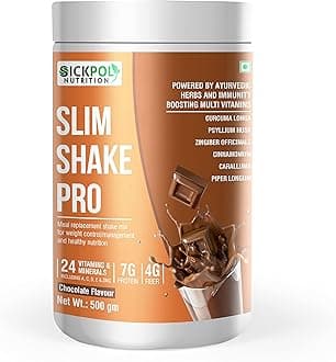 Slim Shake Pro Protein Powder-Meal Replacement Shake For Weight Control & Management-Sugar Free,Healthy,(7g Protien 4G fiber 24 Vitamins&Minerals) For Men & Women-500 Gm (Chocolate)