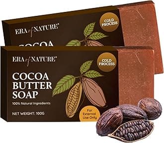 Premium Natural Organic Cocoa Butter Cold Process Body Soap Bar. Moisturizing & Nourishing For Face & Body. Gentle Skin Cleanser with Shea Butter - 2 Pack, 200g
