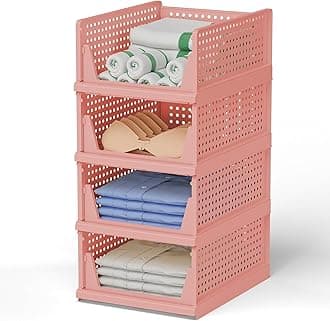 MECHDEL | Wardrobe Organizer For Clothes | Cupboard Organizer | Foldable Shirt Stacker Box | Cloth Box for Almirah | Closet Storage Basket |Plastic Stackable Closet Organizer (Dark Pastel Pink, 2PCS)
