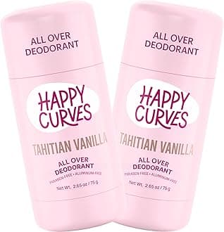 HAPPY CURVES Whole Body Deodorant for Women - Aluminum-Free - Sensitive Skin Invisibile All Day Layer of Full Body Protection for Odor Control Only (2.65 Ouce (Pack of 2), Tahitian Vanilla)