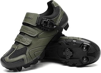 Mens Mountain Bike Shoes with 2-Bolts SPD Cleats Included, Cycling Shoes with Quick Ratchet Buckle Indoor Outdoor Riding Biking Green 44