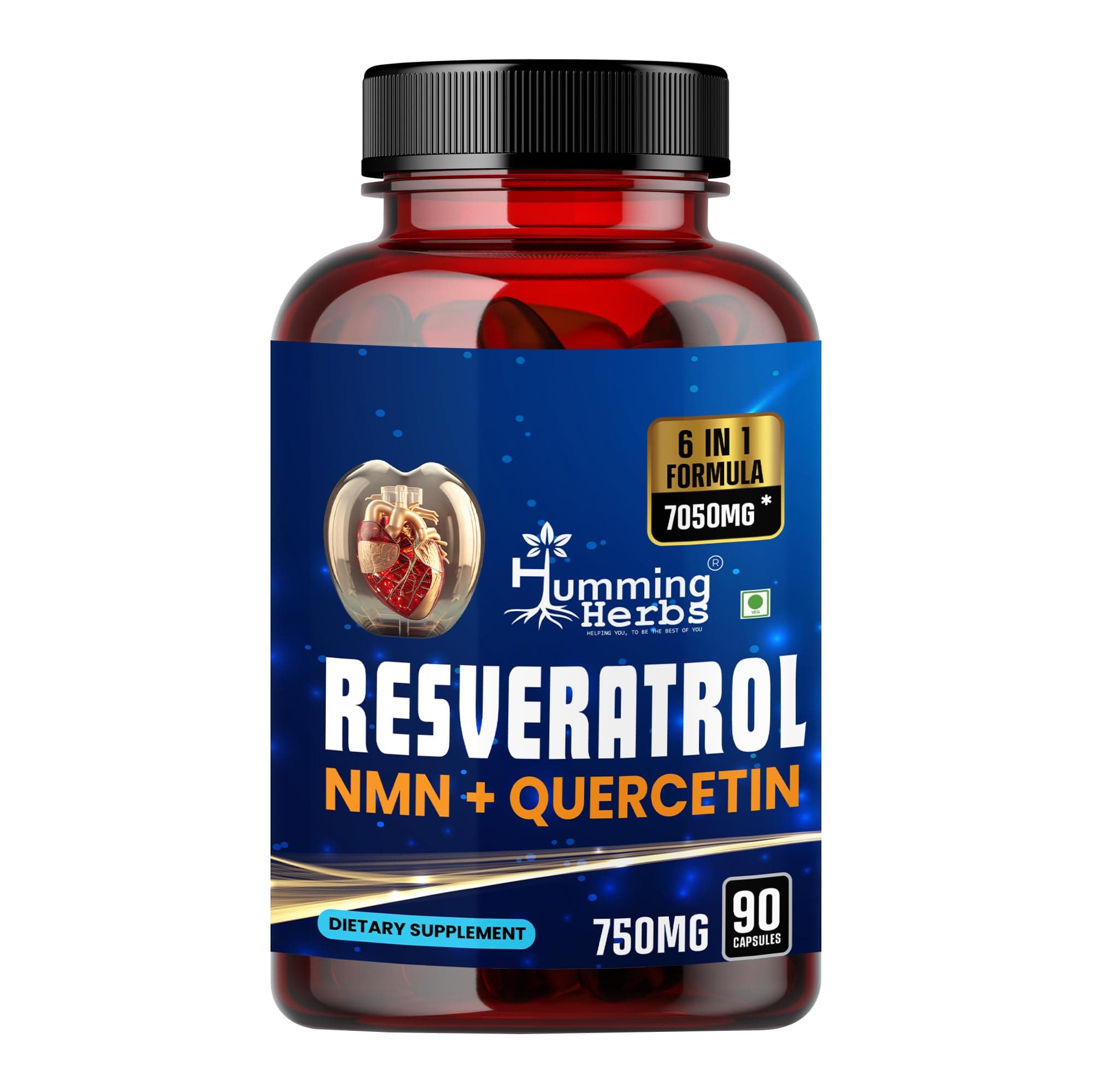 Trans-Resveratrol 98% (High Purity & Bioavailable) with NMN, Quercetin, Fisetin & Spermidine – Antioxidant Support for Heart & Circulatory Wellness, Cellular Energy & Healthy Aging – 90 Vegetarian Caps