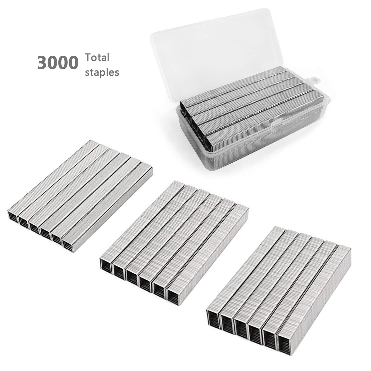 18 Gauge Staples Pack Set, 3/8" Crown Size, 1/4"(6 mm), 3/8"(10 mm), 1/2" (13 mm) Leg Length, 3000-Pack