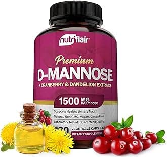D Mannose 1500mg, 120 Capsules - with Cranberry and Dandelion Extract - Natural Urinary Tract Infection, UTI Support - Best DMannose Powder - Flush Impurities, Detox Body, for Women and Men