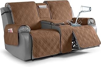 TAOCOCO Loveseat Recliner Cover with Center Console, 100% Waterproof Pet Covers for Dual Recliner with Straps Design, Split Reclining Loveseat Cover Furniture Pet&Kids Protector (2 Seater, Brown)