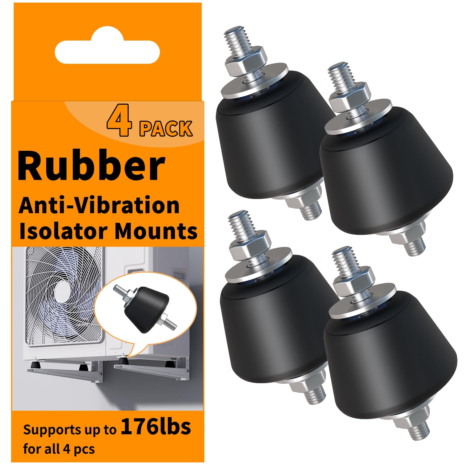 Rubber Anti Vibration Isolator Mounts with Studs Shock Absorber,Rubber Isolator Mounts for Mini Split Heat Pumps,Air Compressors,Garage Motor,Anti Vibration Isolator Mounts,4 Pack,Medium Size