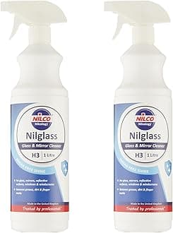 Set of 2 Nilglass Professional H3 Glass Mirror Cleaner 1 Litre - Trigger Spray Bottle For Cars Homes Window Cleaning No Smears Quick Easy to Use Also Very Good on Chrome - TWO PACK