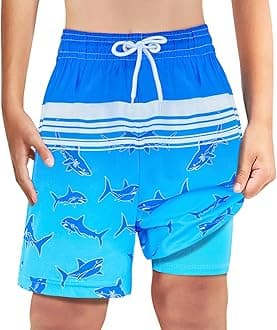 Boys Swim Trunks Bathing Suit Swim Shorts for Boys Swimming Trunks with Boxer Brief Liner Swimsuit Board Shorts