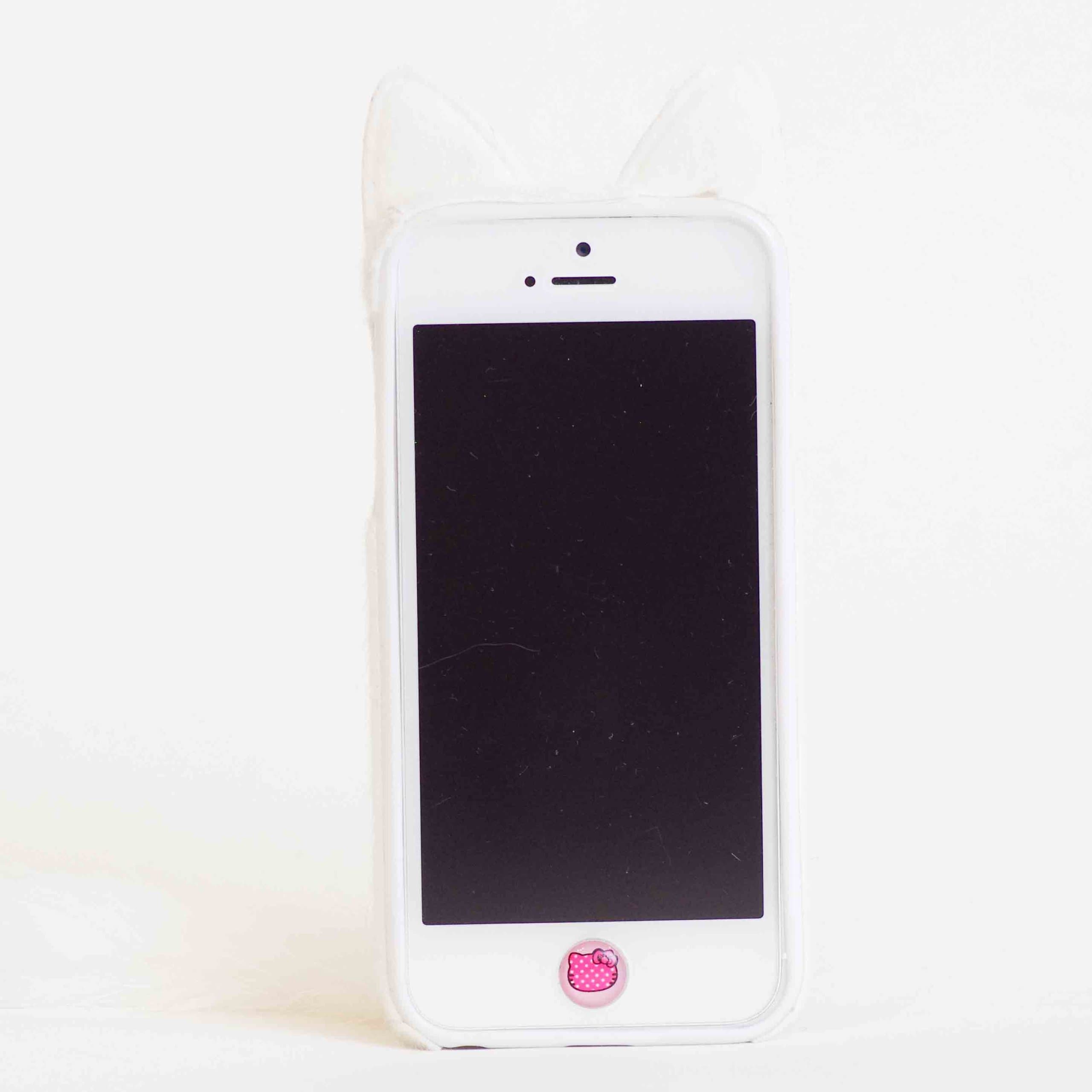 SFBAY Pro 3D Cute Smile Charming Plush Cat Ear Tail Case Cover Skin For Apple iphone 5 5S 5G + [ 1 Free Screen Protector] (White)
