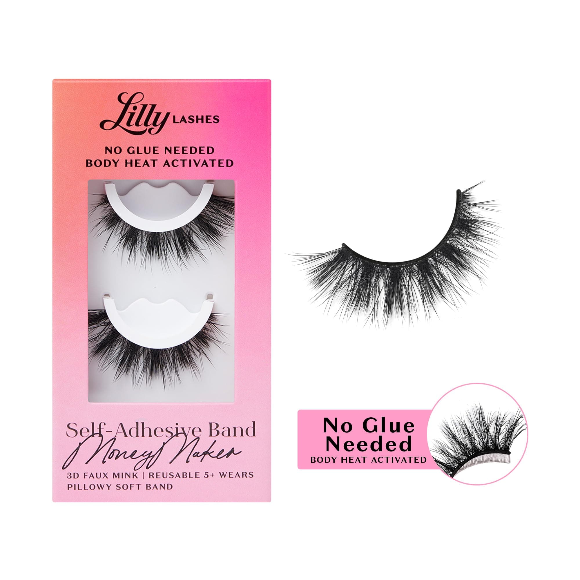 3D Self Adhesive Eyelashes, No Lash Glue Needed, Body Heat Activated Press on Lashes, Reusable Self Adhesive Eyelashes Up to 5x, Easy to Apply & Remove (MoneyMaker)