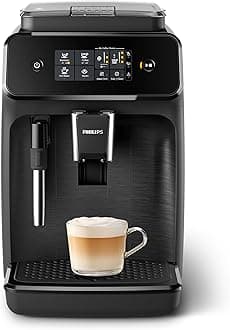 1200 Series Fully Automatic Espresso Machine, Classic Milk Frother, 2 Coffee Varieties, Intuitive Touch Display, 100% Ceramic Grinder, AquaClean Filter, Aroma Seal, Black (EP1220/04)
