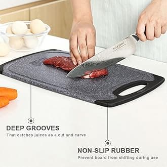 Plastic Cutting Board, 3 Pieces Dishwasher Safe Cutting Boards with Juice Grooves, Easy Grip Handle, Non-Slip, with Grinding Area for Grinding Garlic and Ginger（Dark Grey, XL）