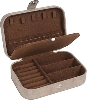 Hatori Travel Jewelry Box, PU Leather Small Jewelry Organizer for Women Girls, Portable Mini Travel Case Display Storage Holder Boxes for Stud Earrings, Rings, Necklaces, Bracelets (Brown)
