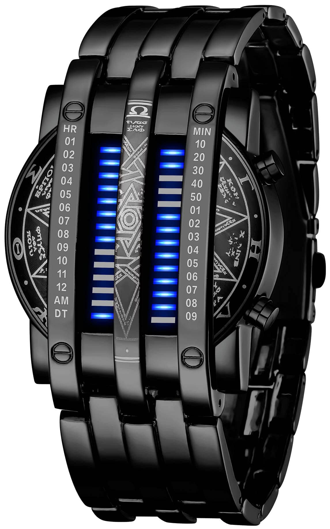 Mens Creative Binary Digital Watches Unique Matrix LED Watch Futuristic Cool Stainless Steel Wrist Watch