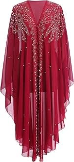 Women’s Muslim Abaya Dress Batwing Sleeved Beaded Embroidered Maxi Kaftan Dress with Hooded Elegant Islamic Middle East Dubai Arabic Ramadan Kimono Robe Summer Dresses