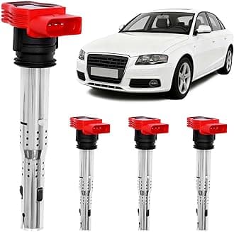 Ignition Coil Pack Set of 4 Compatible with Audi A4 A6 Q7 R8 S4 S5 TT Volkswagen Passat Golf GTI & More Replaces# 06E905115E, 06E905115F, UF529, 06E905115A, 06E905115C