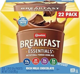 Carnation Breakfast Essentials Powder Drink Mix, Rich Milk Chocolate, 22 Count Box of 1.26 Ounce Packets