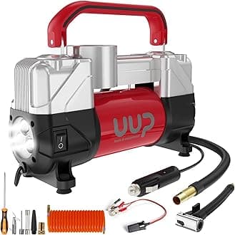 Tire Inflator Air Compressor, 150PSI 12V DC Double Cylinders Heavy Duty Portable Air Pump w/Emergency LED Light for Truck, SUV, Car, RV